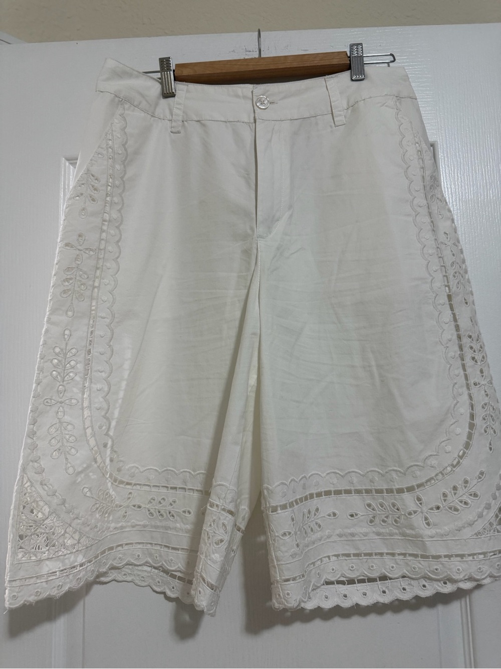 Anthropologie White Eyelet Embroidered Bermuda Shorts